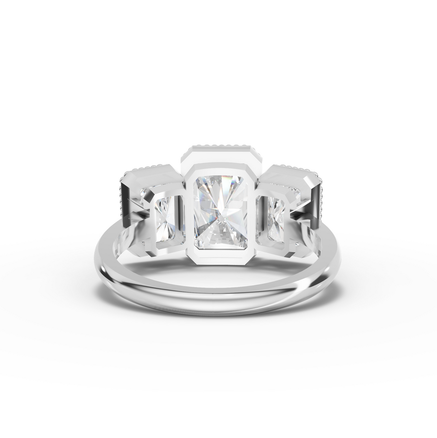 4.00 Ct Radiant Bezel Three Stone Ring 2.00 Ct Center