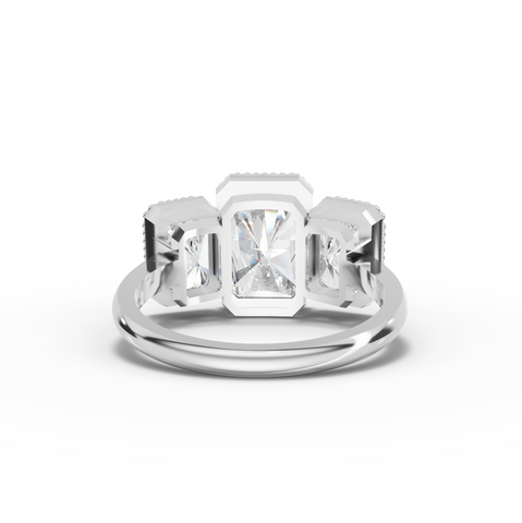 4.00 Ct Radiant Three Stone Lab Diamond Ring with Milgrain Bezel 2.00 Ct Center