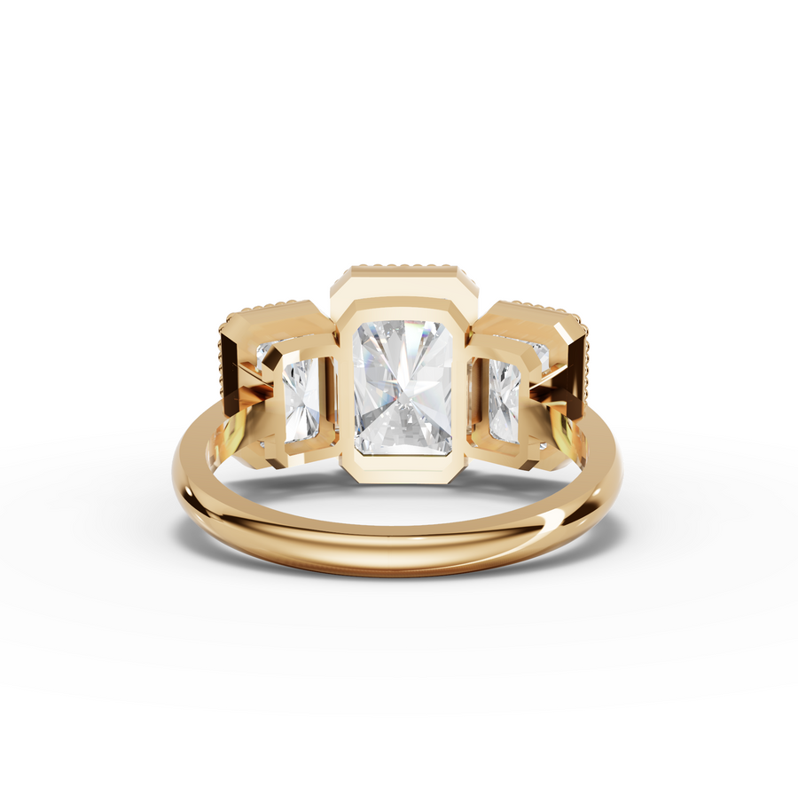 4.00 Ct Radiant Bezel Three Stone Ring 2.00 Ct Center