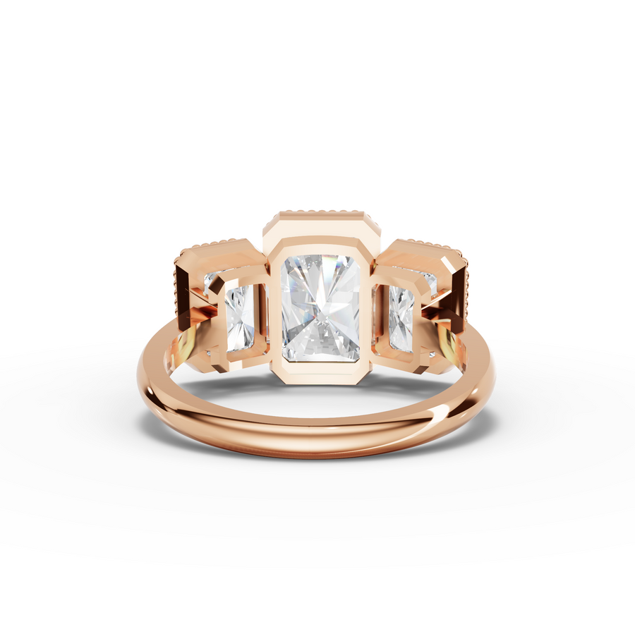 4.00 Ct Radiant Bezel Three Stone Ring 2.00 Ct Center