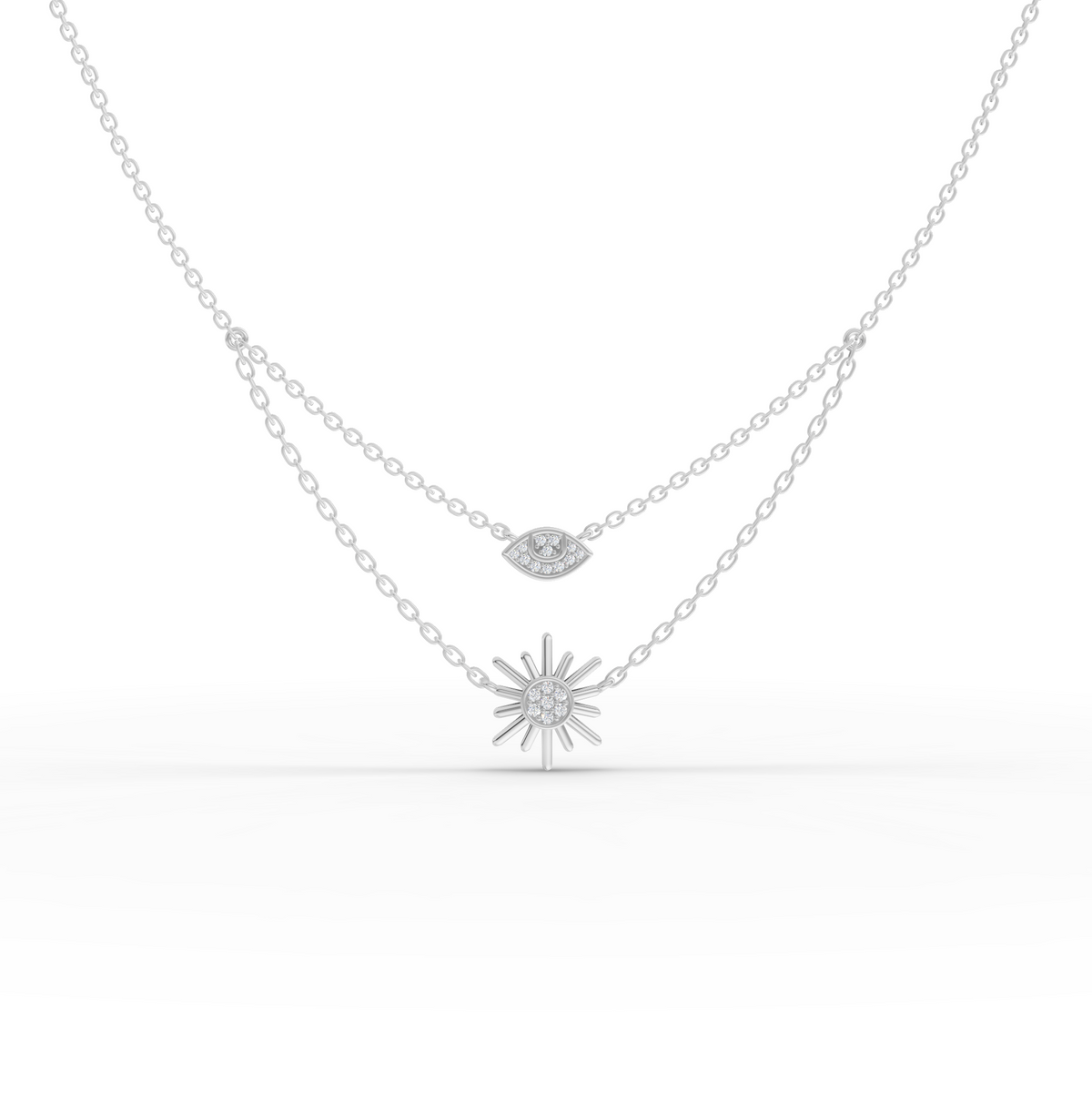 0.10 Ct Evil Eye & Sun Lab Diamond Layered Necklace