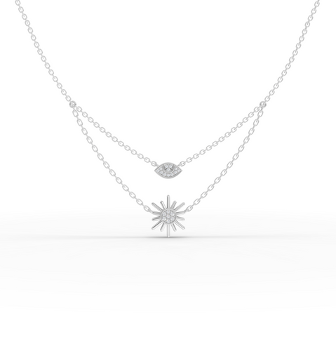 0.10 Ct Evil Eye & Sun Lab Diamond Layered Necklace