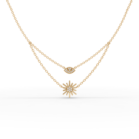 0.10 Ct Evil Eye & Sun Lab Diamond Layered Necklace