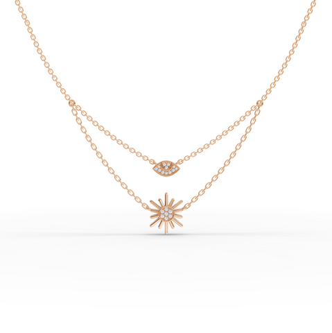 0.10 Ct Evil Eye & Sun Lab Diamond Layered Necklace