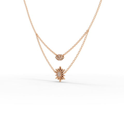 0.10 Ct Evil Eye & Sun Lab Diamond Layered Necklace
