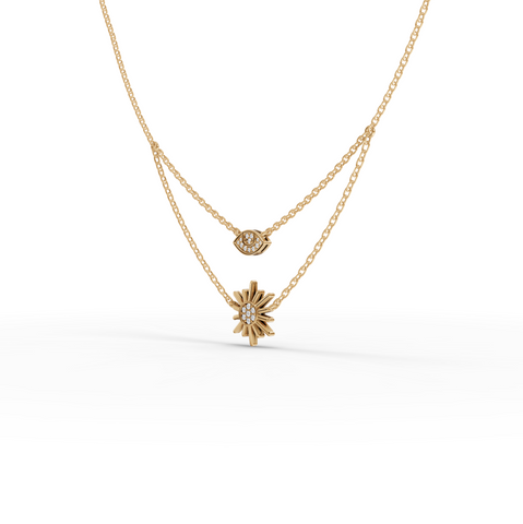 0.10 Ct Evil Eye & Sun Lab Diamond Layered Necklace
