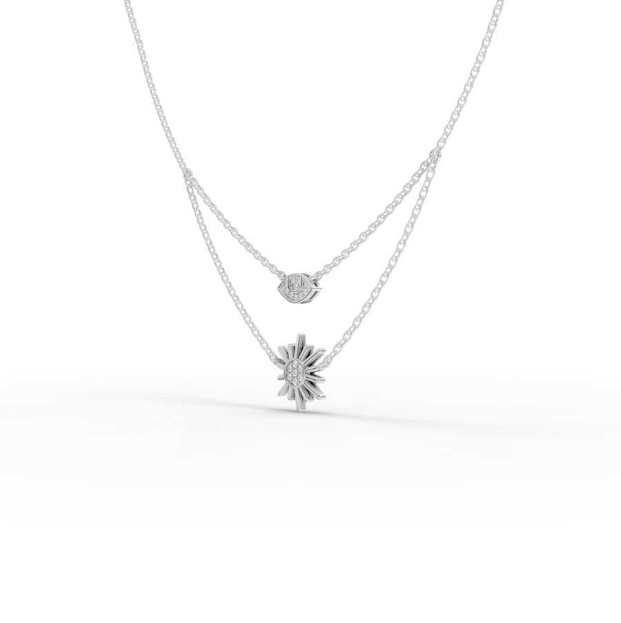 0.10 Ct Evil Eye & Sun Layered Necklace
