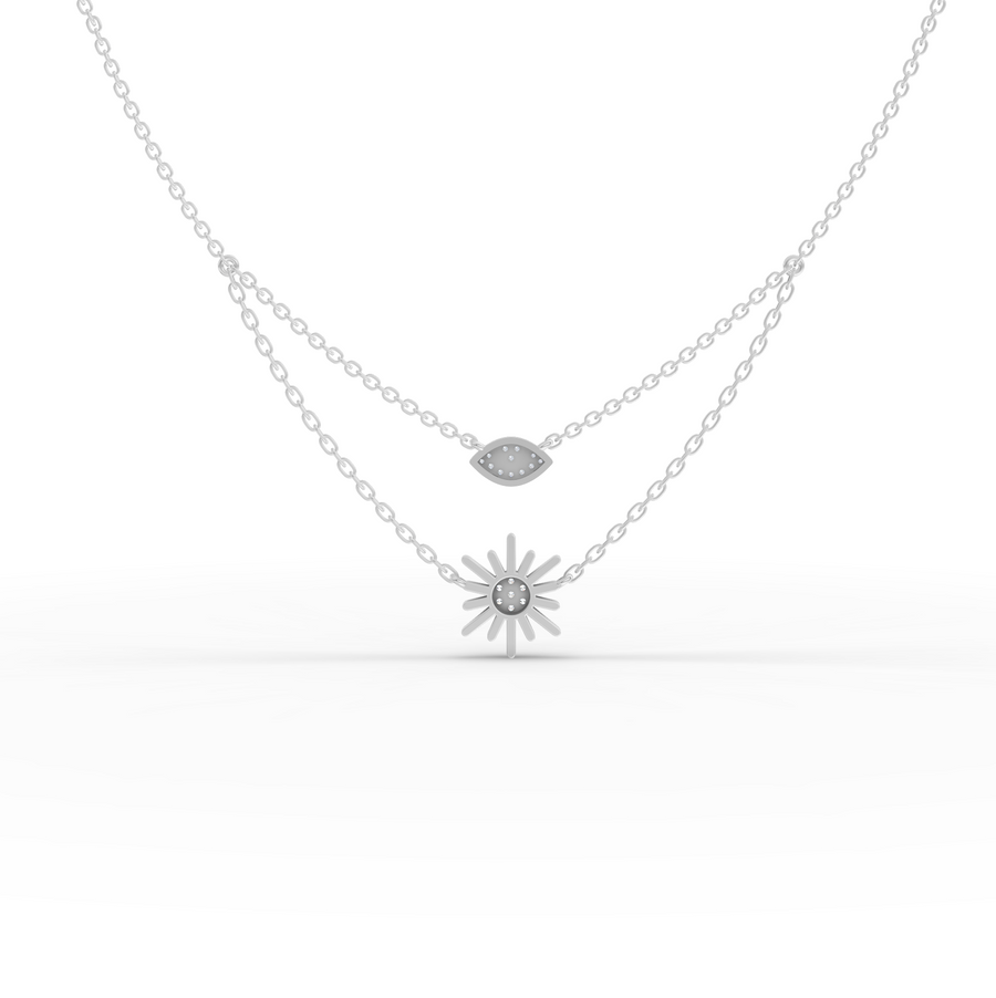 0.10 Ct Evil Eye & Sun Layered Necklace
