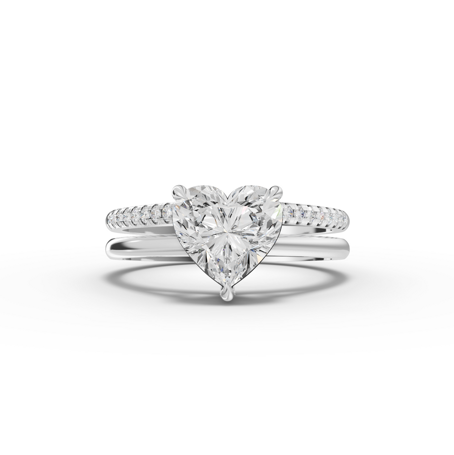 1.60 ct heart solitaire lab diamond ring with 1.50 ct center, double band accents, and pavé detail