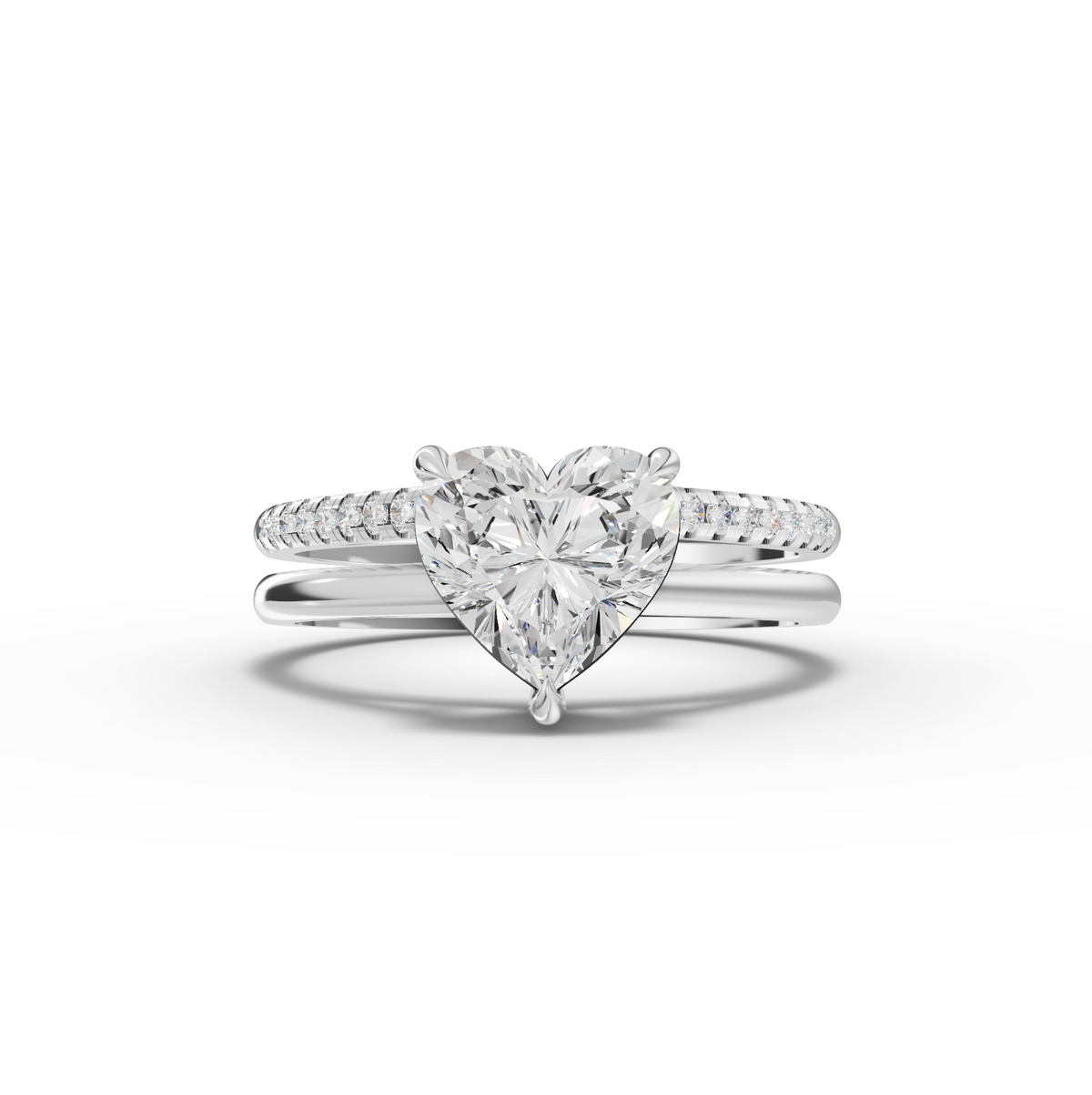 1.60 Ct Heart Solitaire Lab Diamond Double Band Accent Ring 1.50 Ct Center