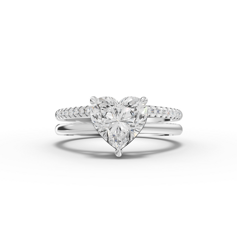 1.60 Ct Heart Solitaire Lab Diamond Double Band Accent Ring 1.50 Ct Center
