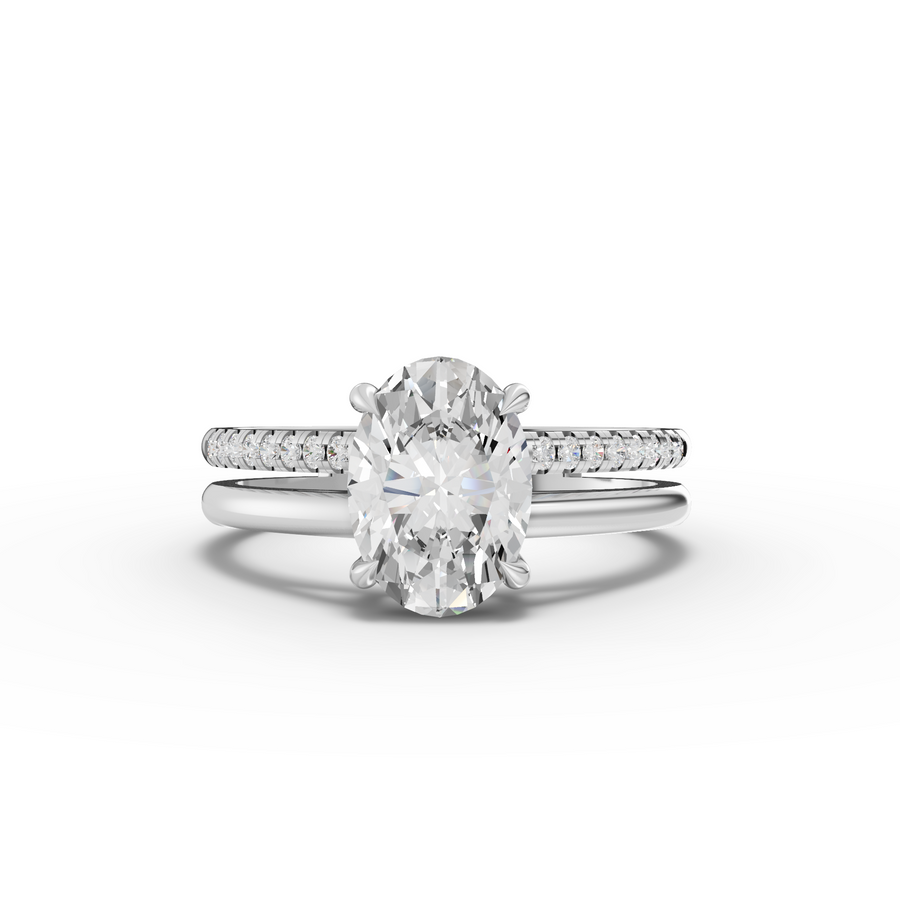 1.60 ct oval lab diamond double band ring with 1.50 ct center stone and accent diamond bands