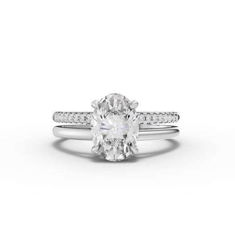1.60 Ct Oval Solitaire Lab Diamond Double Band Accent Ring 1.50 Ct Center