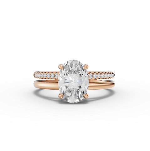 1.60 Ct Oval Solitaire Lab Diamond Double Band Accent Ring 1.50 Ct Center