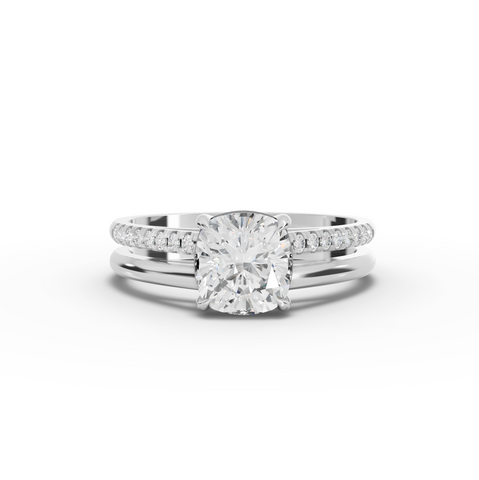 1.60 ct cushion lab grown diamond ring with 1.50 ct center stone and double band split shank setting