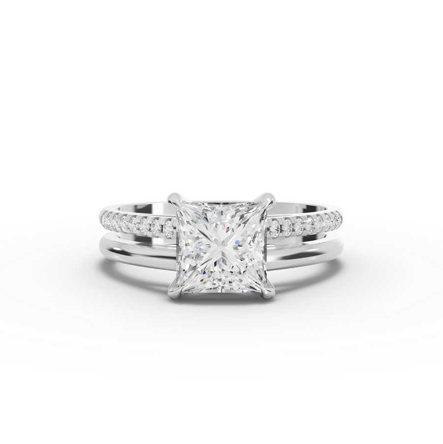1.60 ct princess solitaire lab diamond ring with 1.50 ct center stone and double band accent