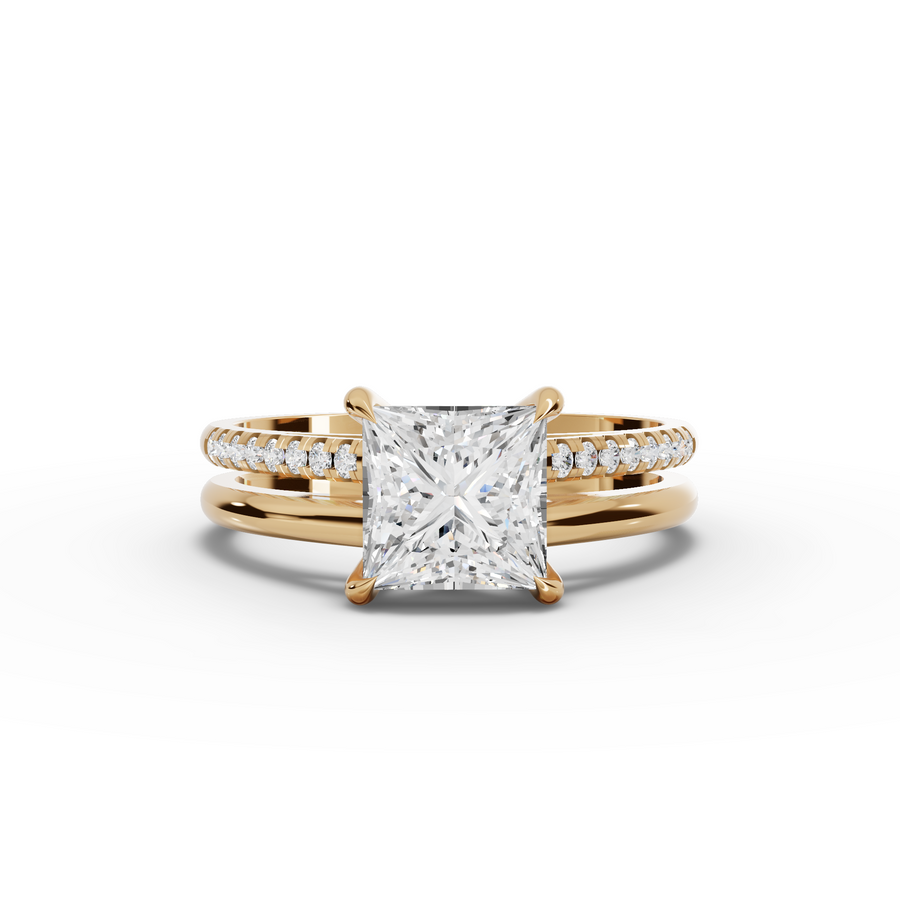 1.60 Ct Princess Lab Diamond Split Ring 1.50 Ct Center