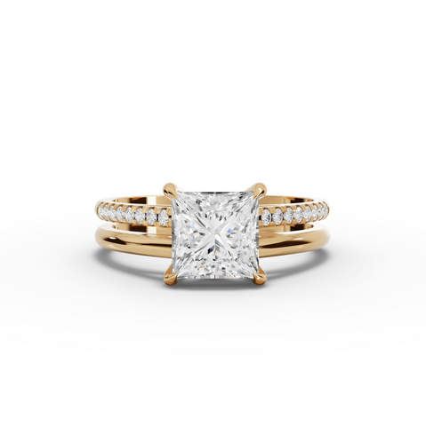 1.60 Ct Princess Solitaire Lab Diamond Double Band Accent Ring 1.50 Ct Center