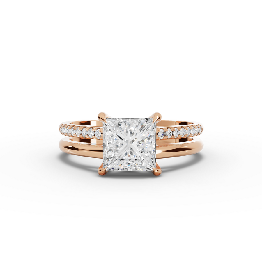 1.60 Ct Princess Lab Diamond Split Ring 1.50 Ct Center
