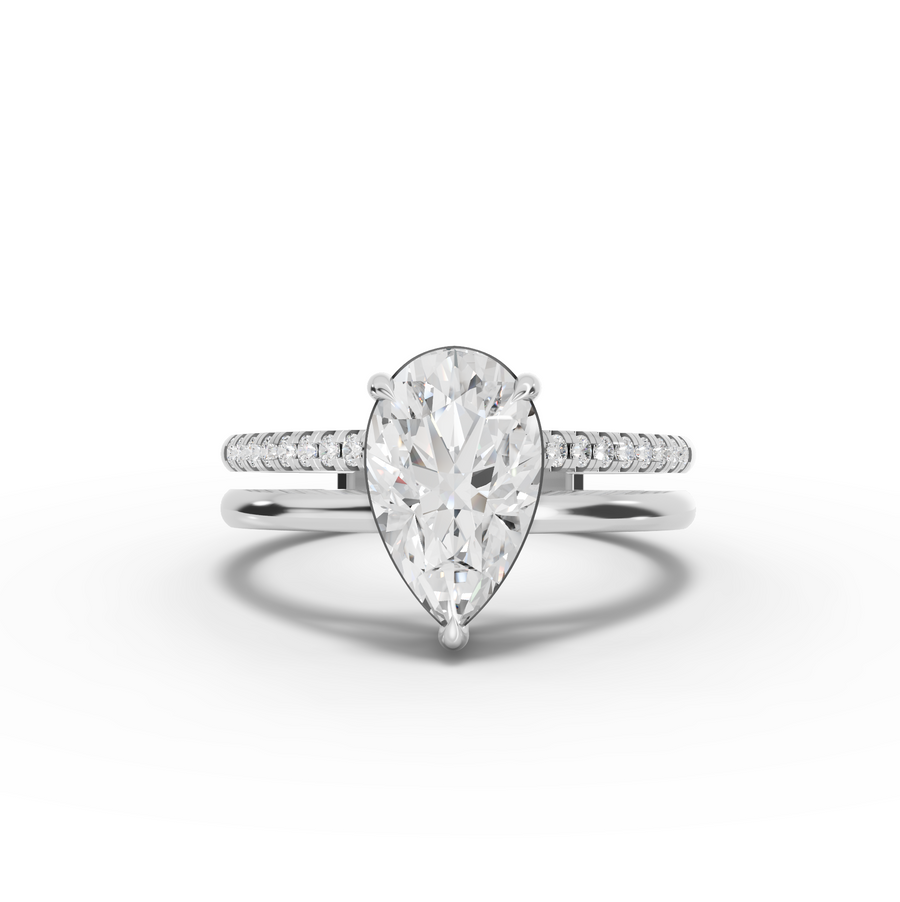 1.60 ct pear solitaire lab diamond double band ring with 1.50 ct center stone and bridal-style setting