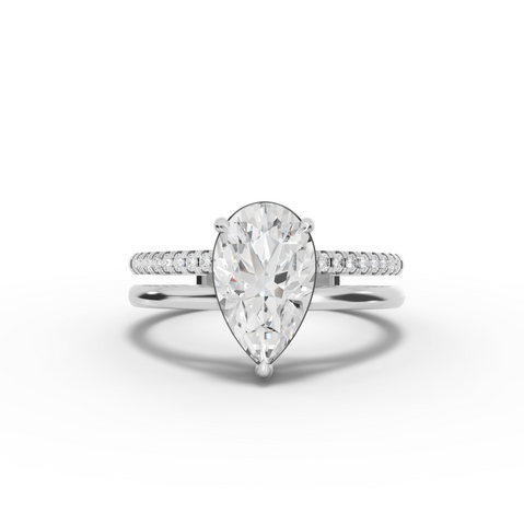1.60 Ct Pear Solitaire Lab Diamond Double Band Ring 1.50 Ct Center