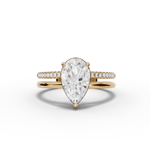 1.60 Ct Pear Solitaire Lab Diamond Double Band Ring 1.50 Ct Center