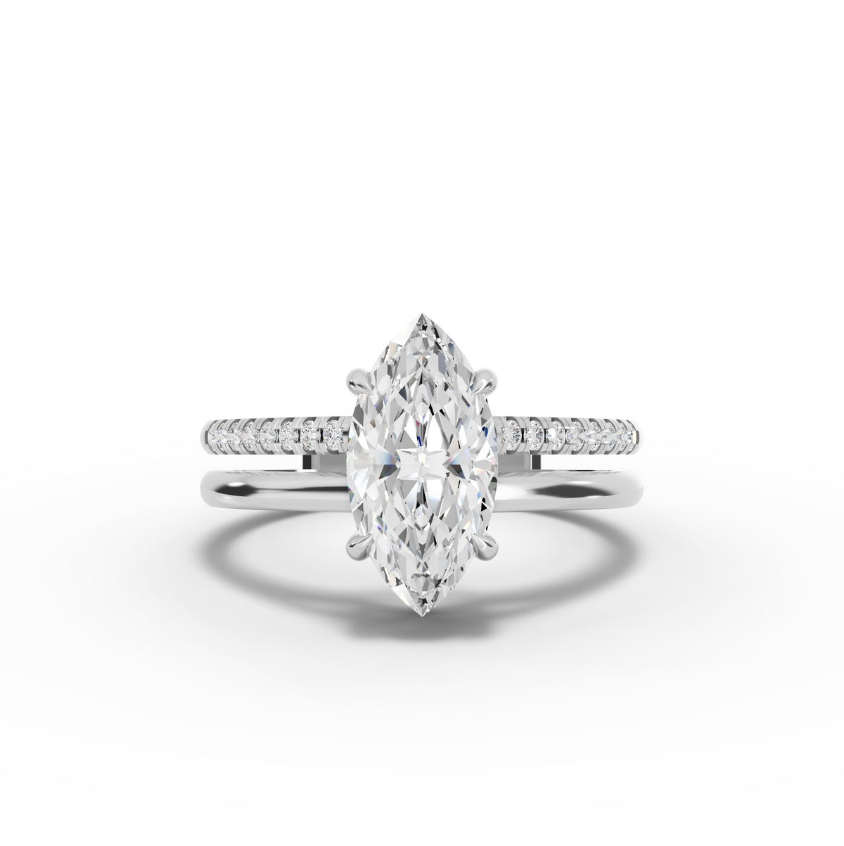 1.60 Ct Marquise Solitaire Lab Diamond Double Band Ring 1.50 Ct Center