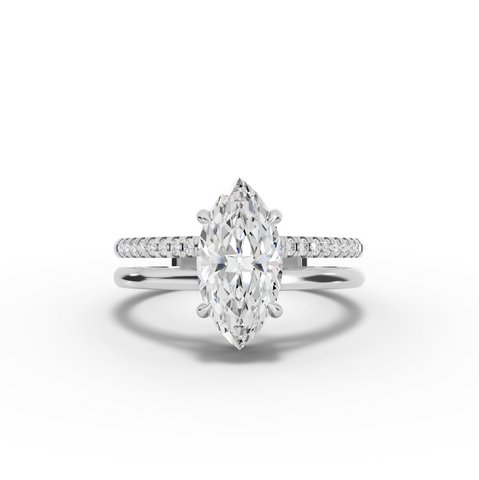 1.60 Ct Marquise Solitaire Lab Diamond Double Band Ring 1.50 Ct Center