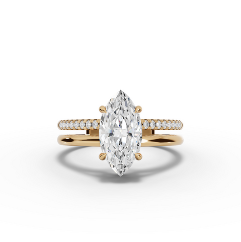 1.60 Ct Marquise Solitaire Lab Diamond Double Band Ring 1.50 Ct Center