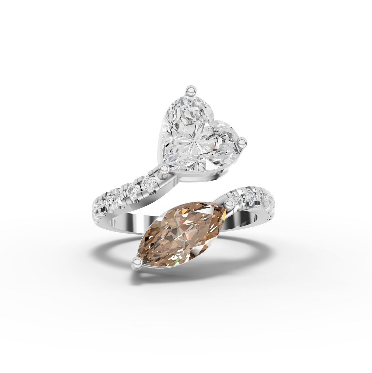 3.36 Ct Toi et Moi Heart & Marquise Lab Diamond Accent Bypass Ring