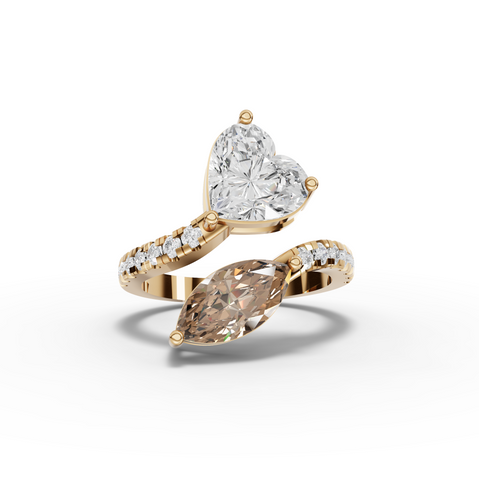 3.36 Ct Toi et Moi Heart & Marquise Lab Diamond Accent Bypass Ring