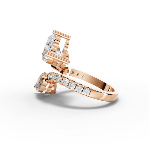 3.36 Ct Toi et Moi Heart & Marquise Lab Diamond Accent Bypass Ring
