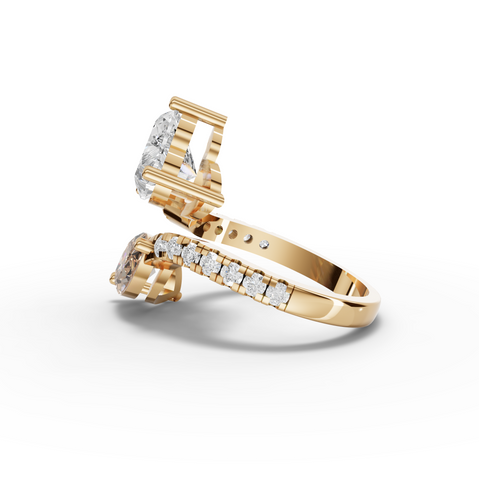 3.36 Ct Toi et Moi Heart & Marquise Lab Diamond Accent Bypass Ring