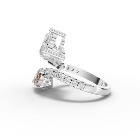 3.36 Ct Toi et Moi Heart & Marquise Lab Diamond Accent Bypass Ring