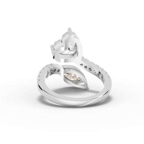 3.36 Ct Toi et Moi Heart & Marquise Lab Diamond Accent Bypass Ring