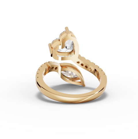 3.36 Ct Toi et Moi Heart & Marquise Lab Diamond Accent Bypass Ring