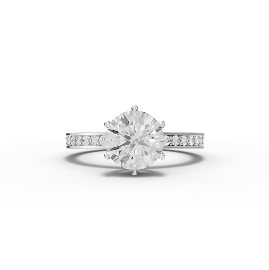2.26 ct round lab diamond pavé ring with 1.50 ct center stone and hidden halo solitaire setting