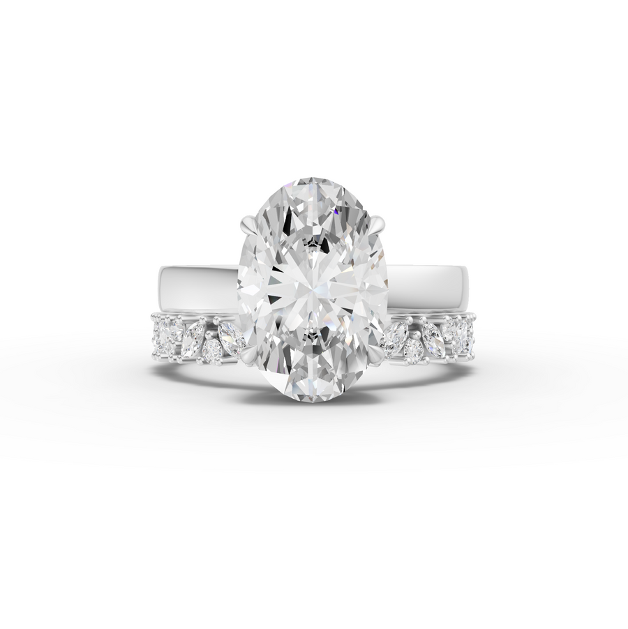 3.46 ct oval lab diamond hidden halo ring set with 3.00 ct center stone and pavé diamond band