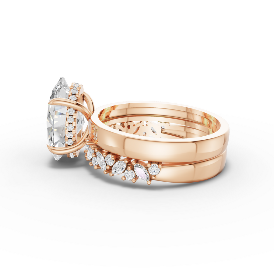 3.46 Ct Oval Hidden Halo With Side Band Set 3.00 Ct Center