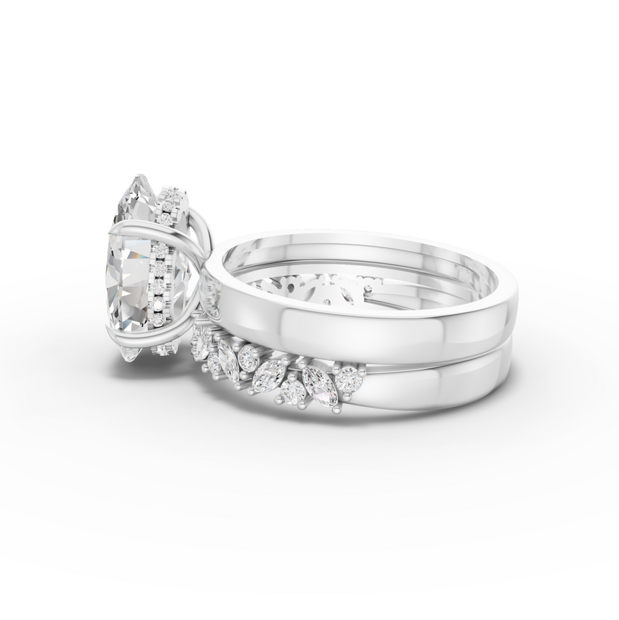 3.46 Ct Oval Hidden Halo With Side Band Set 3.00 Ct Center