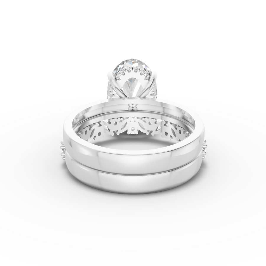 3.46 Ct Oval Hidden Halo With Side Band Set 3.00 Ct Center