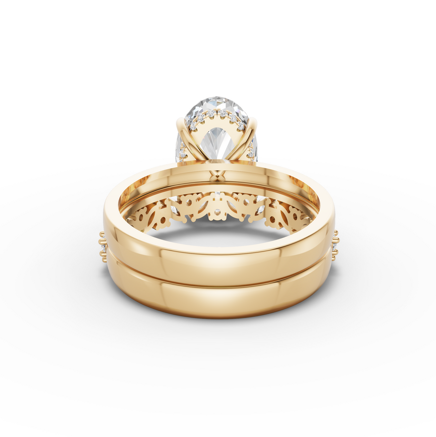 3.46 Ct Oval Hidden Halo With Side Band Set 3.00 Ct Center