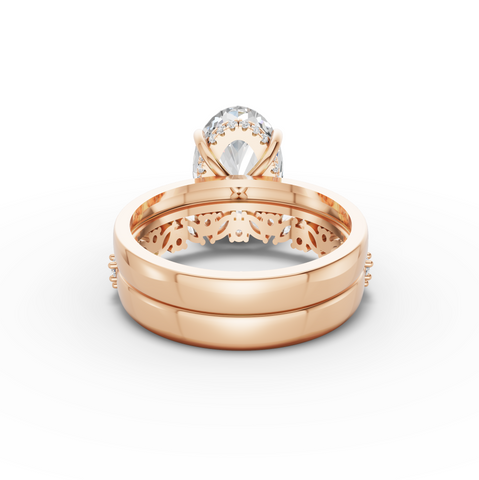3.46 Ct Oval Lab Diamond Hidden Halo Ring Set 3.00 Ct Center
