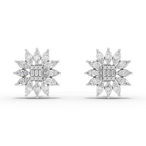 1.09 Ct Marquise Cluster Lab Diamond Stud Earrings with Baguette Center