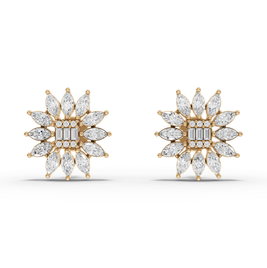1.09 Ct Marquise with Baguette Cluster Stud Earrings