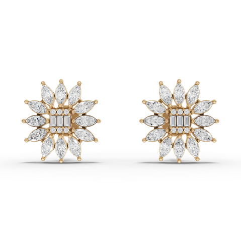 1.09 Ct Marquise Cluster Lab Diamond Stud Earrings with Baguette Center