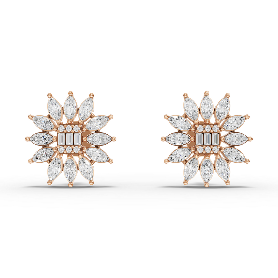 1.09 Ct Marquise with Baguette Cluster Stud Earrings