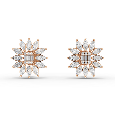 1.09 Ct Marquise Cluster Lab Diamond Stud Earrings with Baguette Center