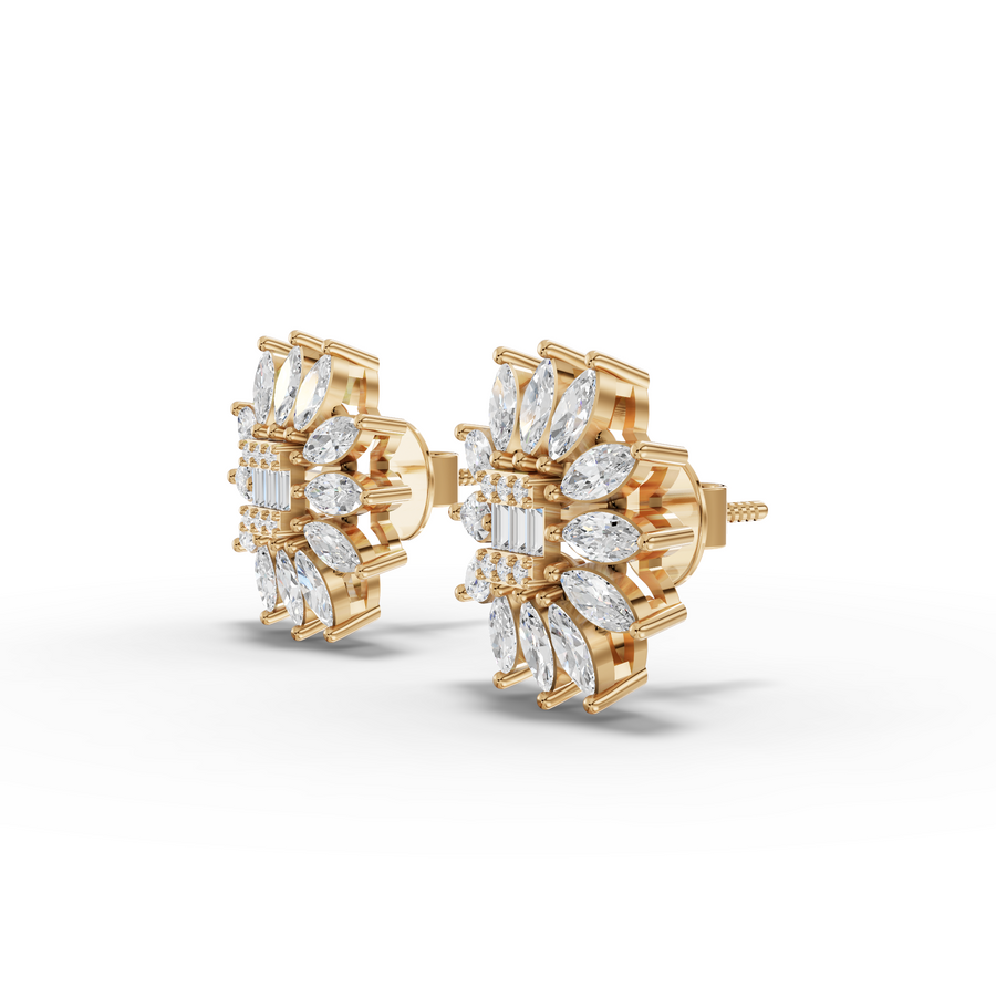 1.09 Ct Marquise with Baguette Cluster Stud Earrings