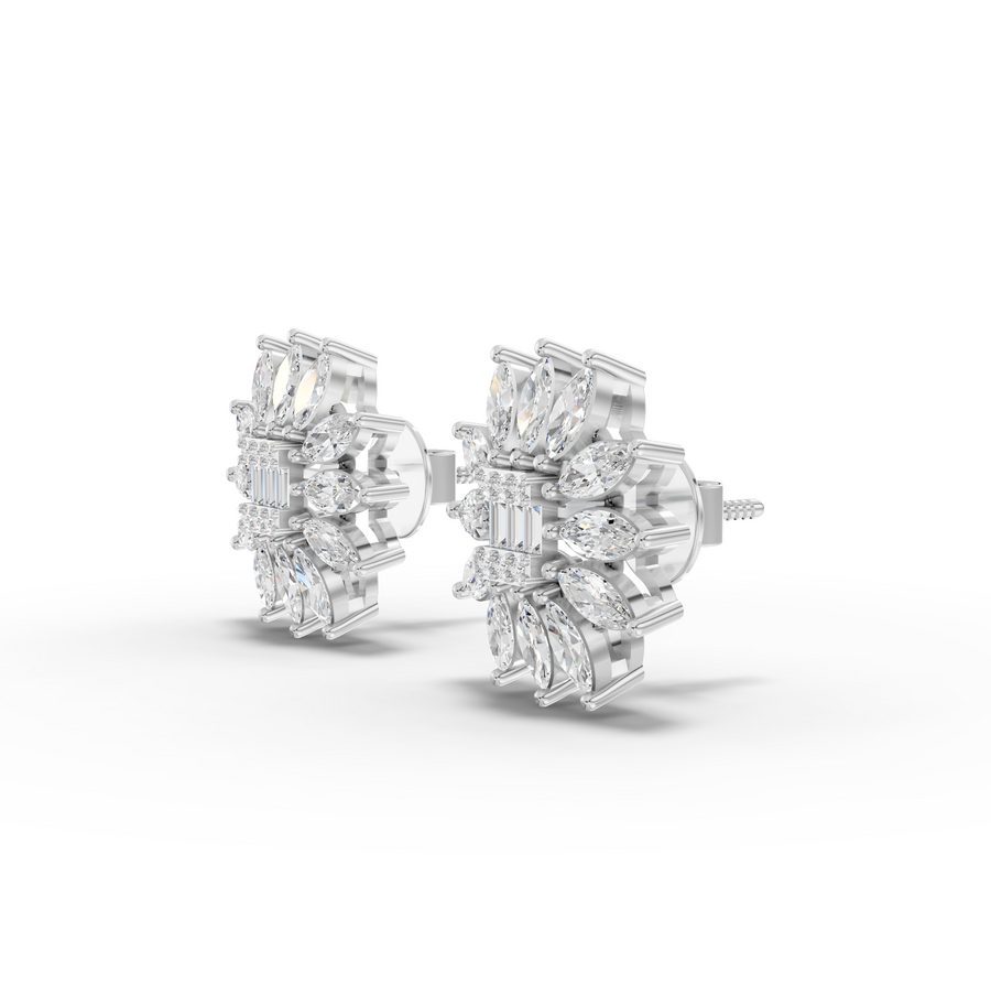 1.09 Ct Marquise with Baguette Cluster Stud Earrings
